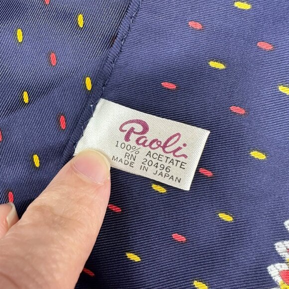 Vintage Scarf Blue Orange Teal Paoli Acetate Japan Retro Fashion Accessory - Picture 5 of 9